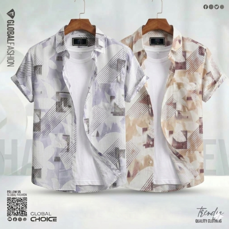 Digital Printed Shirt, NDPS-101, Combo-02 (Biscuit+Sky)