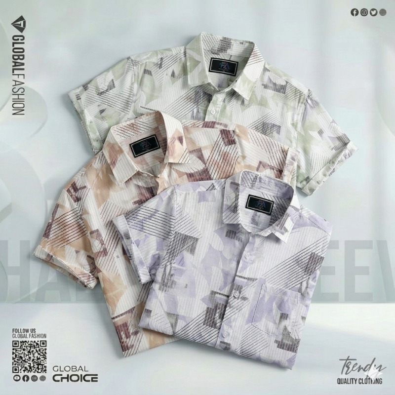 Digital Printed Shirt, NDPS-102, Combo-03 (Lemon+Biscuit+Sky)